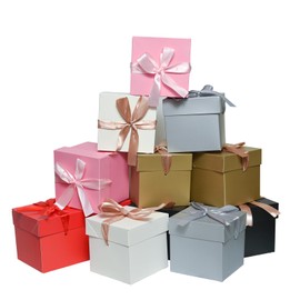 GP SUP 12 Pcs Mixed Color Gift Boxes with Lids, 6 Color Squared Boxes for Birthday Wedding Party (Multicolor, 4x4x4 Inch)