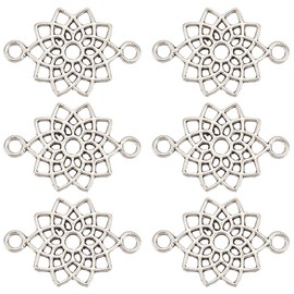 SUNNYCLUE 1 Box 100 Stück Blumen Verbindungs Charms Silberne Blumen Charms Mini Legierung Hohl Tibetische Gänseblümchen Pflanzen Verbindungen Verbindungs Charm Masse Für Schmuckherstellung Charms Hals