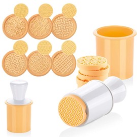 KAISHANE Silicone Cookie Stamps set for baking - Geo Geometric Figure Cookie Stamps with Handle and 6 Silicone Stamps High Heat Resistant to 480°F Yellow Color