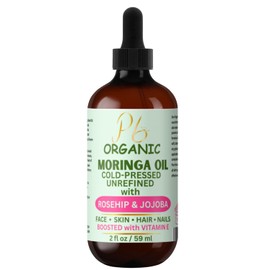 Pomberries Organic Moringa Oil with Rosehip, Jojoba & Vitamin E – Cold-Pressed & Unrefined – Hydrating Face, Body & Hair Oil – Nourishing Facial Serum – 2 fl oz
