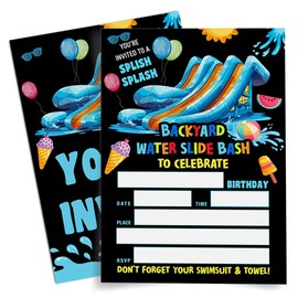 Weifuju Waterslide Birthday Invitations for Boy, Summer Pool Birthday Party Invitations Swimming Invite Cards, Splish Splash Water Slide Bash, 20 Invites with Envelopes (4"x6")