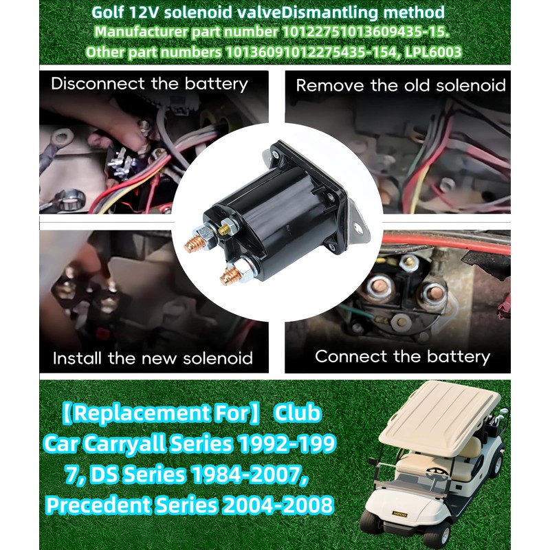 Viefow 12V Club Car Starter Solenoid,Gas Golf Cart Solenoid Fits