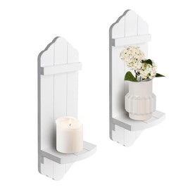 Wall Candle Sconces Set of Two, Rustic White Wood Wall Candle Holder Decor, Farmhouse Wooden Candle Holder Wall Decorations for Fireplace, Hallway, Living Room, Bedroom