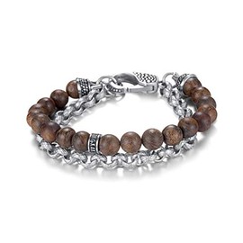 Kingka Men's Wrap-Around Bracelet with Bronzeite Stones and Cable Chain