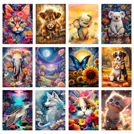 OXYSURE 12 Pack Diamond Painting Kits for Adults,Animal Cat Diamond Painting Set for Gift Home Wall Decor - 5D DIY Craft Kit with Diamonds (Modern-2)