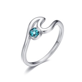 DAYLINLOVE Wave Ring 925 Sterling Silver Wave Turquoise Ring Ocean Sea Beach Jewellery Gifts for Women Mom Grandma(7)