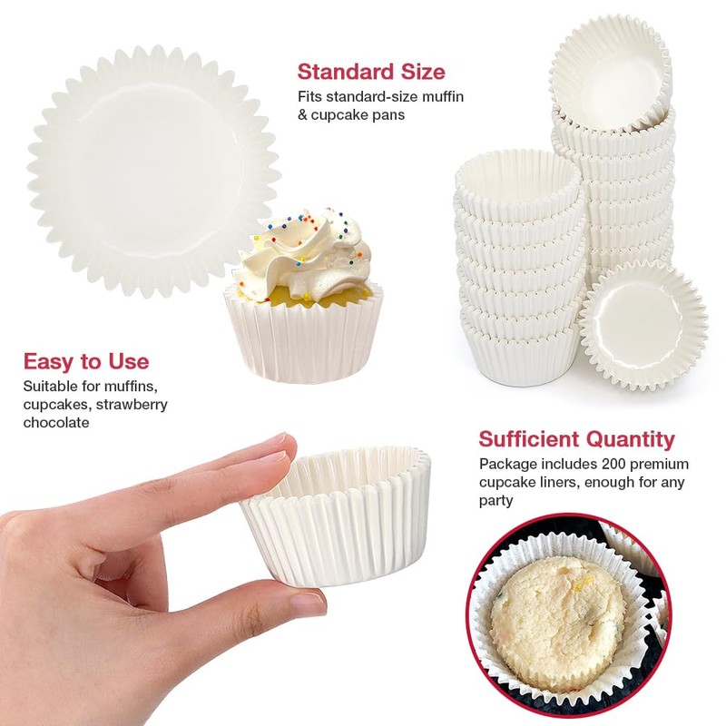 Goalfly Heavy Duty Standard White Cupcake Liners, 200 Pcs Muffin