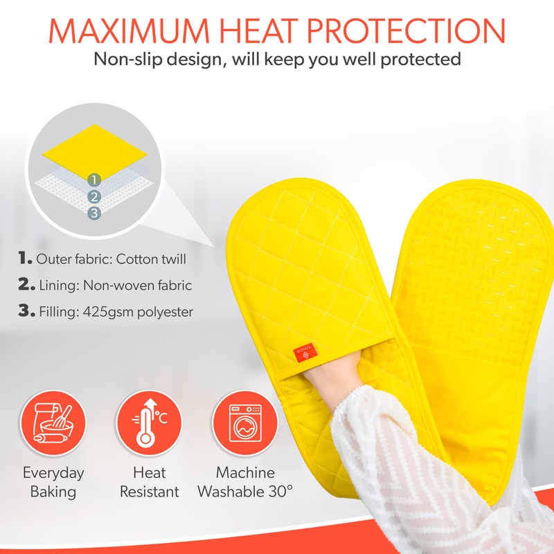 Yellow Oven Gloves Heat Resistant by Kiyotsu: Premium, Double Quilted