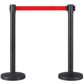 Yaheetech 2-Pack Stanchion Post Rope Barriers - Heavy Duty Black Crowd Control Stanchions 36-Inch Height with 6.5 Feet Red Retractable Belt Easy Connect Assembly