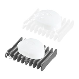2 soportes de jabón de silicona autodrenante – Jabonera con diseño de cascada para baño, mantiene las barras de jabón secas y limpias (gris + transpar