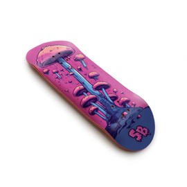 SPITBOARDS 34mm Fingerboard Deck - Real Wood (5-Layers) Classic Popsicle Street Shape - Size: 34 x 96 mm - Single Graphic Deck (Real Wear) - Optimized Concave - Alien Mushrooms