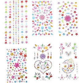 DOITOOL Pegatinas De Diamantes De Imitación Para Niños 6 Hojas De Gemas Faciales Adhesivas Para Cuerpo Y Rostro Accesorios Para Fiesta De Halloween Cosplay Y Festival