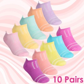 Metzuyan 10 Pairs Girls Childrens Kids Socks Trainer Liner Low Cut Ankle Arch Support Size Light Pink & Purple 9-12