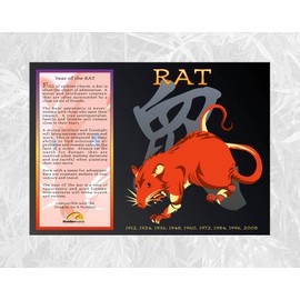 Goldenwave Creations Asian Oriental Chinese Zodiac 11" x 14" Matt Framed Poster, Year of the Rat: 1924, 36, 48, 60, 72, 84, 96, 2008