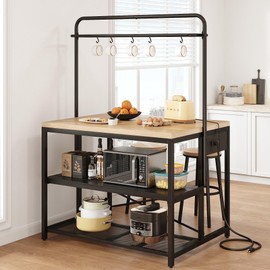 Jocoevol Kitchen Island, Kitchen Island with Storage, Bakers Rack, Island Table for Kitchen, Bakers Rack with Storage, Large Kitchen Island Table, Coffee Bar Table with Shelf,5 Racks,Pear Wood White