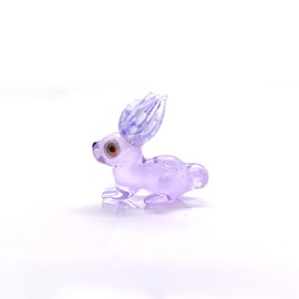 Sansukjai Figuras pequeñas de conejo de cristal soplado a mano, diseño de animales, regalo coleccionable, decoración del hogar (morado)