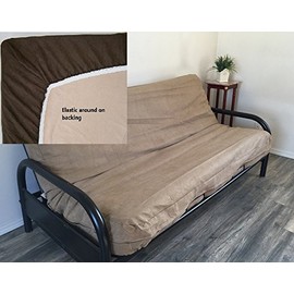 OctoRose Peat, Full Size 54x75+8" Easy Fit Fitted Futon Cover Bonded Micro-Suede Sofa Daybed Mattress Slipcover | Elastic Backing (Peat, Full Size)