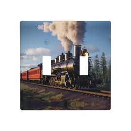 YYHWHJDE Double Switch Wall Plate Durable Heat Resistant for Residential and Commercial Areas Steam Locomotive Train Picture