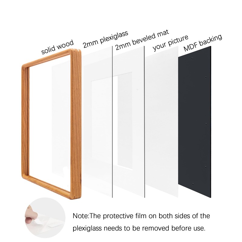 20x20 Solid Cherry Wood Picture Frame with 16x16 Mat Opening