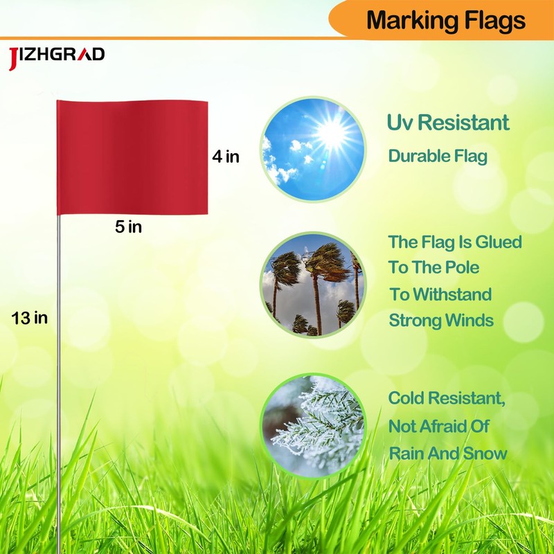 20Pack Red Marking Flags, JIZHGRAD 13x4x5 Inch Marker Flags Use