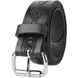Men's Top Grain Vintage Distressed leather Belt,easy to change Roller buckle,1.5" Wide, Made in USA,black,M116,size 32