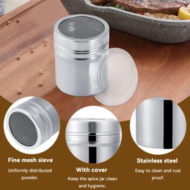 2pcs Stainless Steel Powder Shaker, Shakers Fine Mesh Shaker Powder Cans Powder Dispenser Coffee Shaker Powder Sugar Shaker Duster with Lid for Powder Sugar Cocoa 5 * 7cm