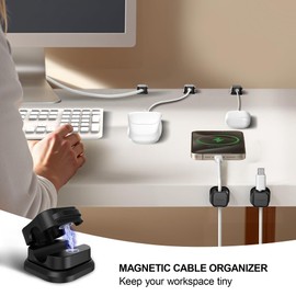 15 Pack Magnetic Cable Clip Organizer Cord Holder, Picozon Adhesive Cable Management, Wire Phone USB Charger Cable Holder, Keeper Organizer for Office Home Desktop Table - Black