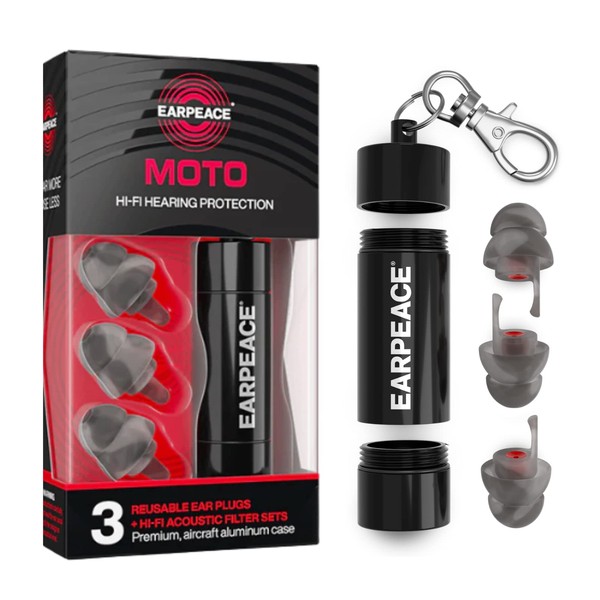 EARPEACE Moto Ear Plugs for Noise Reduction - Motorcycle Ear Plugs - Reusable High Fidelity Earplugs Noise Cancelling Up to 26dB