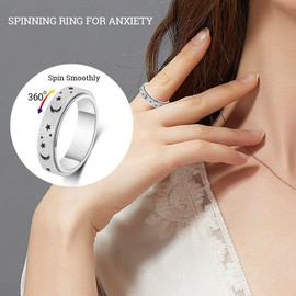 MHWTTY Fidget Spinner Ring Anxiety Ring for Women Fidget Rings for Anxiety Fidget Rings Anxiety Toys Anxiety Relief Ring Toys Fidget Spinner Ring Men Fidget Toys, 4 UK, Stainless Steel