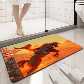 KLRIGR Bath Mat for Bathroom Shower Room Bathtub Bathroom Rugs Non Slip Washable, Western Cowboy in The Sunset, 16x24 Inches