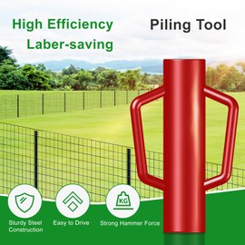 FOREHOGAR Fence Post Driver with Handle,17LB Hand Post Pounder,3.7 inches Inner Dia. Pole Rammer, Farm Wire Fencing for T Post, U-Channel Sign and Wooden Post, Red