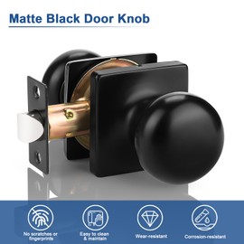 GOBEKOR 2 Pack Black Passage Door Knobs Interior Matte Black Square Keyless Door Knobs Closet Hall Indoor Door Knob Round Passage Door Knobs Indoor