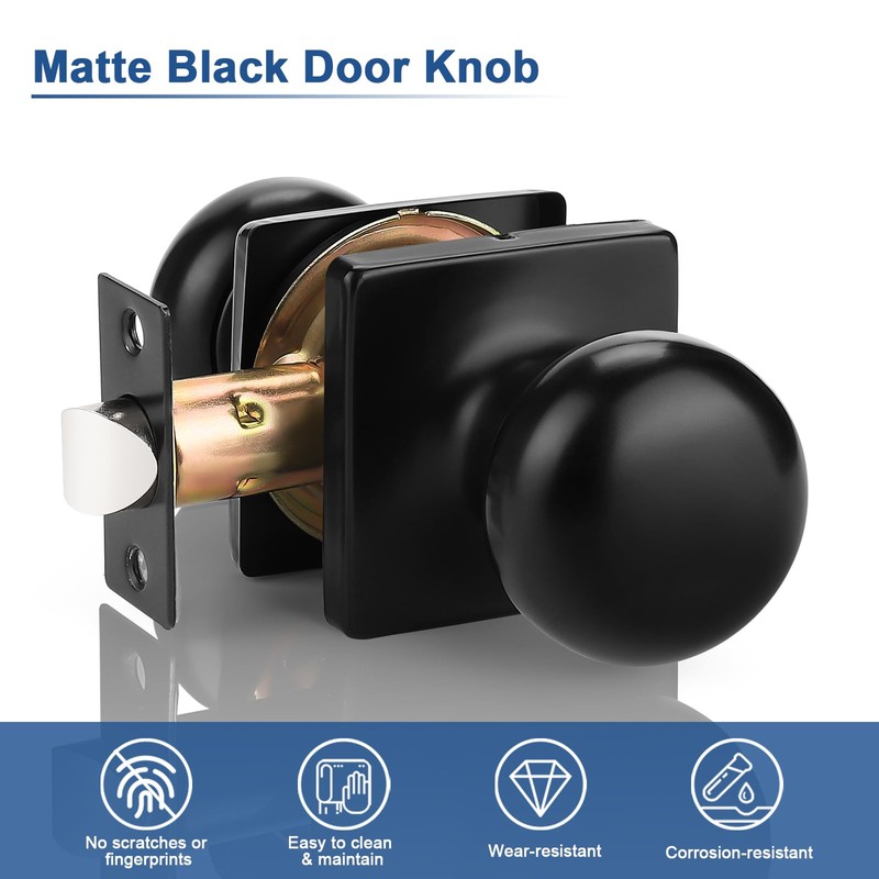 GOBEKOR 2 Pack Black Passage Door Knobs Interior Matte Black