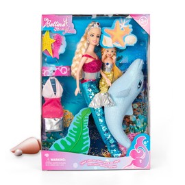 Mermaid Princess Doll Playset, Color Changing Mermaid Tail by Reversing Squins, 12" Fashion Dress Doll with 3" Little Mermaid Dolphin and Accessories, Mermaid Gift for Girls
