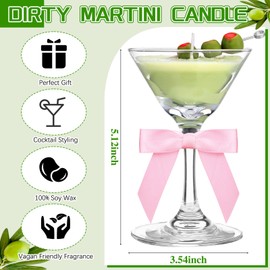 Conelist Dirty Martini Cocktail Candle Gifts for Women Men Funny Scented Candle with Bow, Unique Cocktail Candles Gift for a Tini Bit Older Martini Party Bachelorette Birthday Bridal Shower