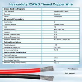 XRDS -RF Solar to XT60 Cable 12 AWG 5FT– Tinned Copper, Heavy-Duty Solar XT60 Female Wire for Solar Panel, Battery, and Power Station, Low Resistance & Heat Resistant