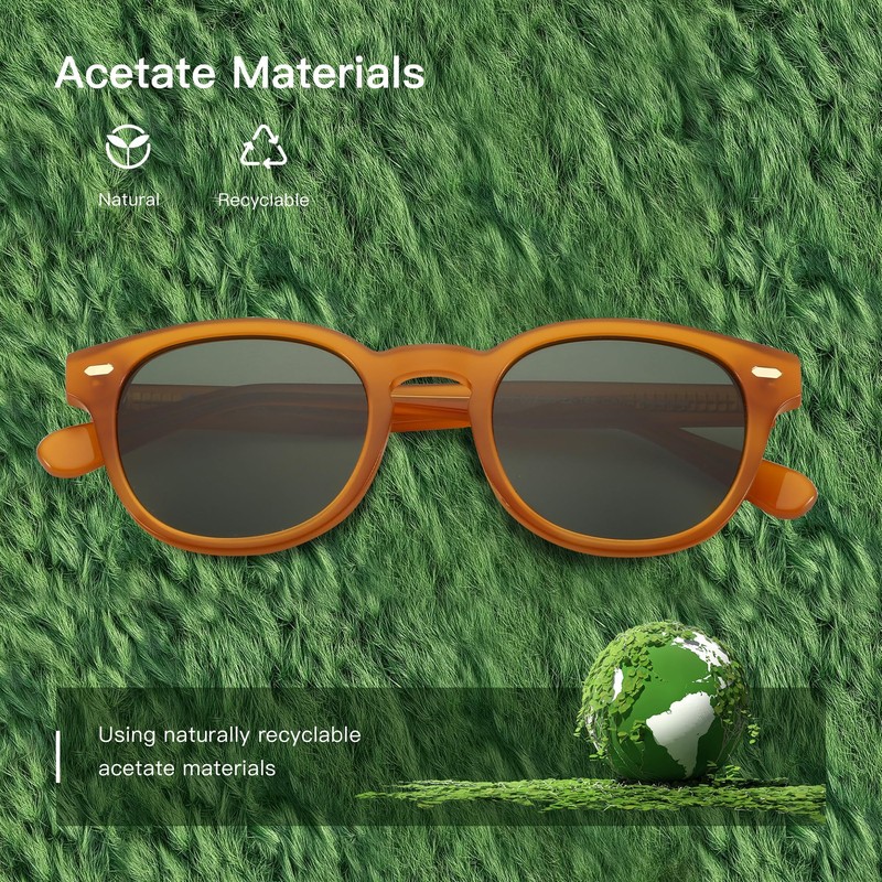 ZENOTTIC Polarized Sunglasses, Women's, Men's, UV Protection, Round, Handmade, Acetate