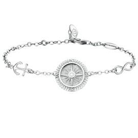 BlingGem Women's Compass Bracelet 925 Sterling Silver No Matter Where Compass Engraved Directions Bracelet Symbol Hope New Beginning Graduation Celebration Gift for Women Girls