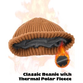 FURTALK Unisex Winter Beanie Chunky Knit Hat with Soft Fleece Lining Warm Winter Hat for Men and Women, brown