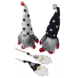 Unbranded Plush Gnomes Polka Dot Hats Wood Ornaments Lot 4 Hanging Christmas Tree Gift