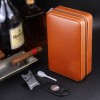 KEENSUN Cedar Wood PU Leather Cigar Travel Humidor Case Set