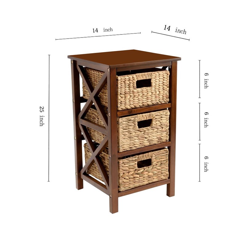 eHemco 3 Tier X-Side End Storage Cabinet with 3 Wicker