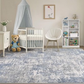 Tortania Washable 5x7 Area Rug for Living Room: Modern Abstract Neutral Large Soft Thin Rugs - Non Slip Indoor Carpet for Bedroom Dining Room Office Nursery Home Floor Decoration - Blue Grey