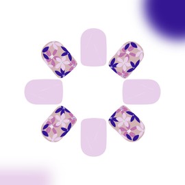 24Pcs Spring Summer Press on Nails Light Purple Fake Nails with Cute Flower Design Full Cover Glossy Acrylic Nails Flower Stick on Nails Short Square False Nails for Women Girls Spring Summer Nail Art