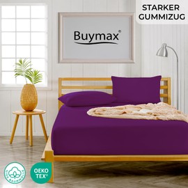 Buymax® Fitted Sheet, 70 x 140 cm, 100% Jersey Cotton, for Cot, Baby Bed Sheet, Mattress Height Up to 15 cm, Aubergine
