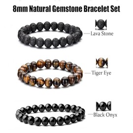 EYLEER 3 Pack 8mm Natural Gemstones Men Bracelets Stretchable Beaded Bracelets for Men Valentine's Day Birthday Thanksgiving Day Christmas Gift Stocking Stuffers for Men Father Boyfriend Son Grandpa