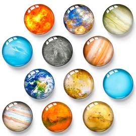 12 Planets Glass Fridge Magnet Star Fridge Magnets Decoration Planetary Refrigerator Magnets for Kitchen, School, Office, Classroom, Whiteboard, Cabinet and Dishwasher