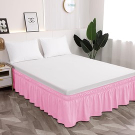 Toodou Pink King Bed Skirt – Hotel-Quality Ruffles for King Beds with 21" Drop – Elastic Wrap Around Dust Ruffle King Bedskirt