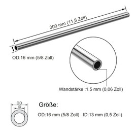 KWOKWEI Stainless Steel Pipe Diameter 16 mm (5/8 Inch) Pack of 3 Construction Tubes, Polished Stainless Steel Round Tube V2A Length 300 mm, Rustproof Stainless Steel Railing Tube Round Tube for