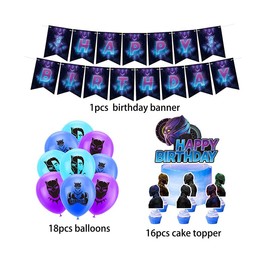 Dinoeye Black Panther Birthday Party Supplies: 18pcs Balloons, 13pcs Toppers, 1pcs Happy Birthday Banner